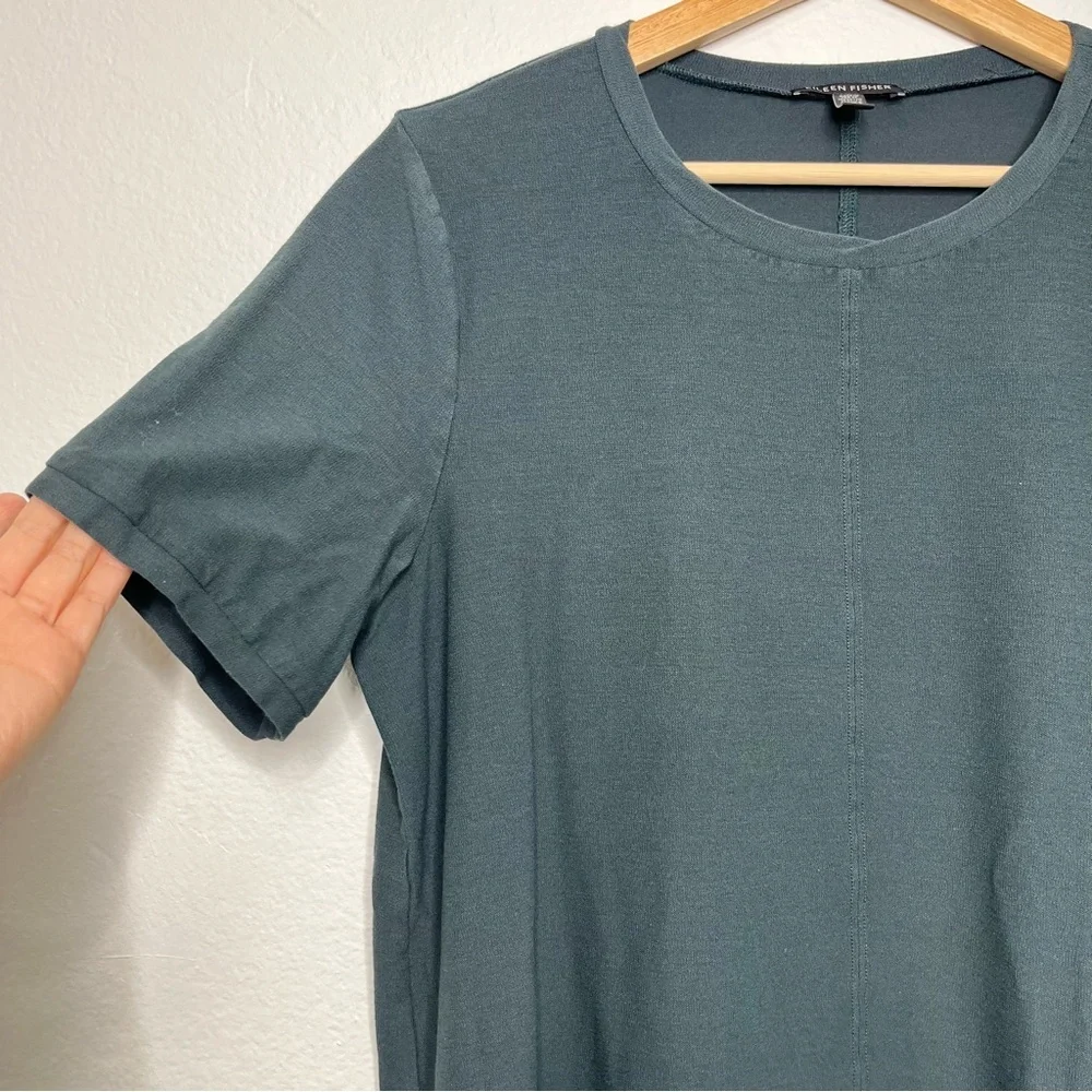 Eileen Fisher Lightweight Washable Stretch Crepe Crew Tunic Forest Night Large